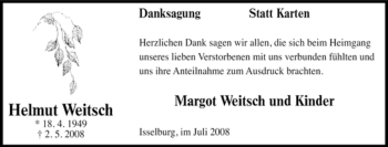 Traueranzeige von Helmut Weitsch von Tageszeitung