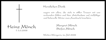 Traueranzeige von Heinz Mönch von Tageszeitung