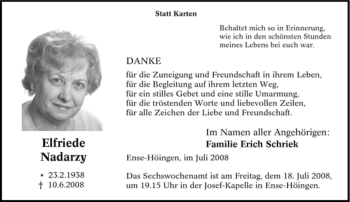 Traueranzeige von Elfriede Nadarzy von Tageszeitung