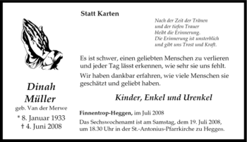 Traueranzeige von Dinah Müller von Tageszeitung