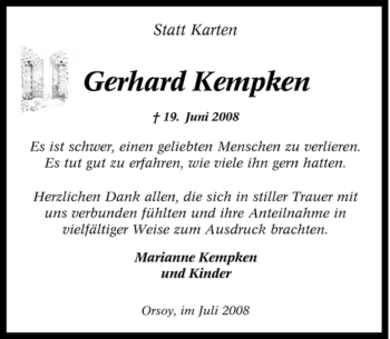 Traueranzeige von Gerhard Kempken von Tageszeitung