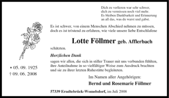Traueranzeige von Lotte Föllmer von Tageszeitung