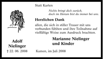 Traueranzeige von Adolf Nielinger von Tageszeitung