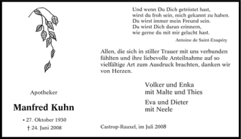 Traueranzeige von Manfred Kuhn von Tageszeitung