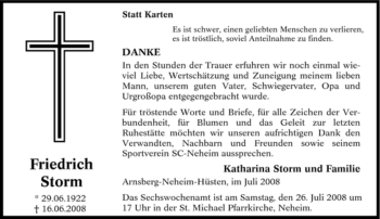 Traueranzeige von Friedrich Storm von Tageszeitung