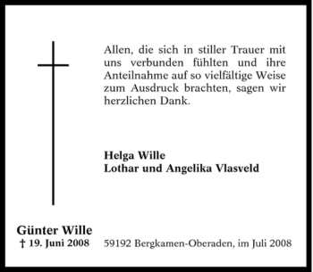 Traueranzeige von Günter Wille von Tageszeitung