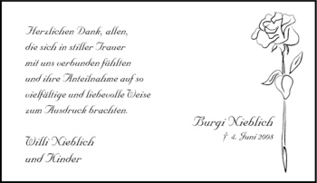 Traueranzeige von Burgi Nieblich von Tageszeitung
