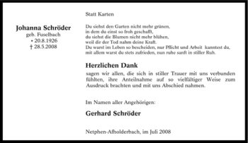 Traueranzeige von Johanna Schröder von Tageszeitung