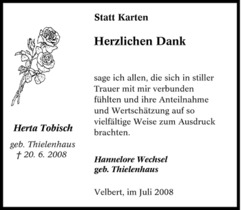Traueranzeige von Herta Tobisch von Tageszeitung