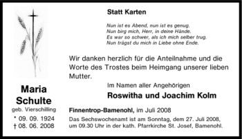 Traueranzeige von Maria Schulte von Tageszeitung