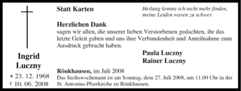 Traueranzeige von Ingrid Luczny von Tageszeitung