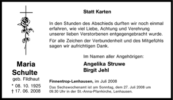Traueranzeige von Maria Schulte von Tageszeitung