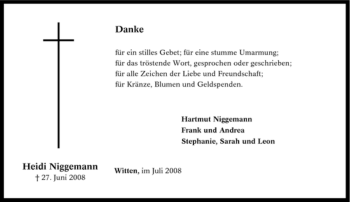 Traueranzeige von Heidi Niggemann von Tageszeitung