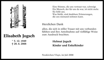 Traueranzeige von Elisabeth Jogsch von Tageszeitung