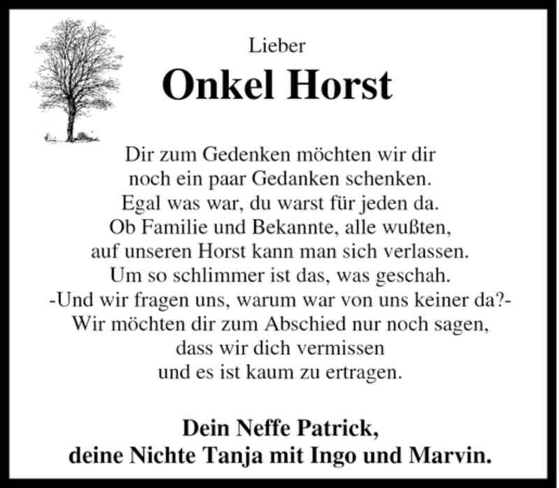  Traueranzeige für Onkel Horst vom 02.07.2008 aus Tageszeitung
