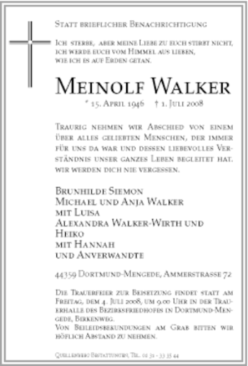 Traueranzeige von Meinolf Walker von Tageszeitung