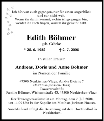 Traueranzeige von Edith Böhmer von Tageszeitung