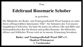 Traueranzeige von Edeltraud Rosemarie Schober von Tageszeitung