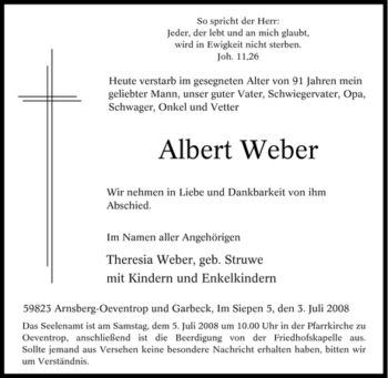 Traueranzeige von Albert Weber von Tageszeitung