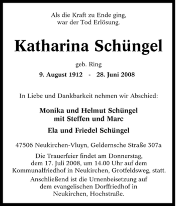 Traueranzeige von Katharina Schüngel von Tageszeitung