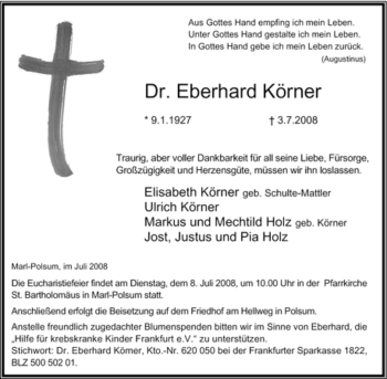 Traueranzeige von Eberhard Körner von Tageszeitung