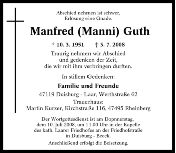 Traueranzeige von Manfred Guth von Tageszeitung
