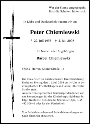 Traueranzeige von Peter Chiemlewski von Tageszeitung