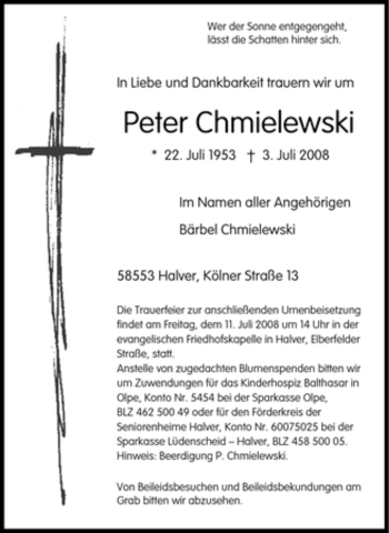 Traueranzeige von Peter Chmielewski von Tageszeitung