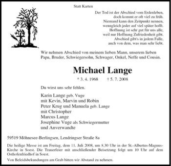 Traueranzeige von Michael Lange von Tageszeitung