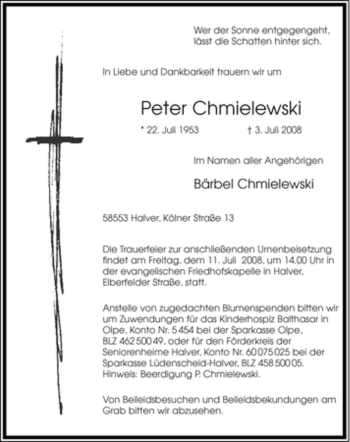 Traueranzeige von Peter Chmielewski von Tageszeitung