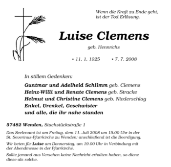 Traueranzeige von Luise Clemens von Tageszeitung