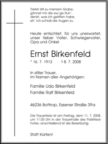 Traueranzeige von Ernst Birkenfeld von Tageszeitung