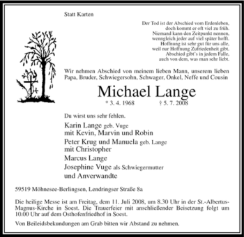 Traueranzeige von Michael Lange von Tageszeitung