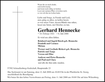 Traueranzeige von Gerhard Hennecke von Tageszeitung