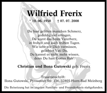 Traueranzeige von Wilfried Frerix von Tageszeitung