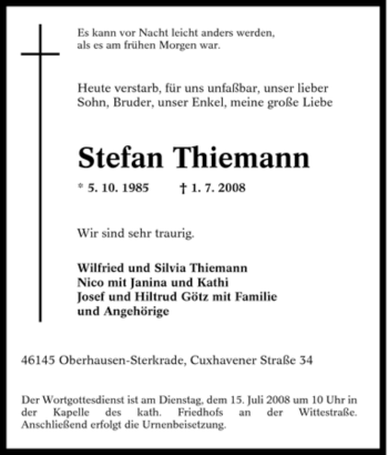 Traueranzeige von Stefan Thiemann von Tageszeitung