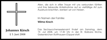 Traueranzeige von Johannes Kirsch von Tageszeitung