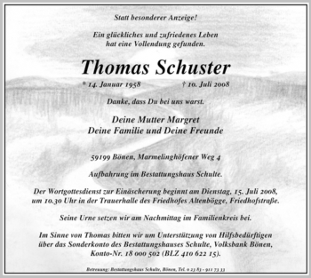 Traueranzeige von Thomas Schuster von Tageszeitung
