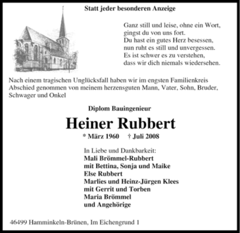 Traueranzeige von Heiner Rubbert von Tageszeitung