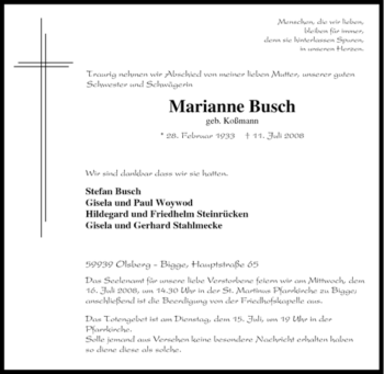 Traueranzeige von Marianne Busch von Tageszeitung