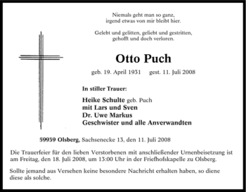 Traueranzeige von Otto Puch von Tageszeitung