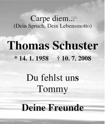Traueranzeige von Thomas Schuster von Tageszeitung