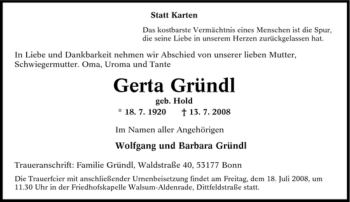 Traueranzeige von Gerta Gründl von Tageszeitung