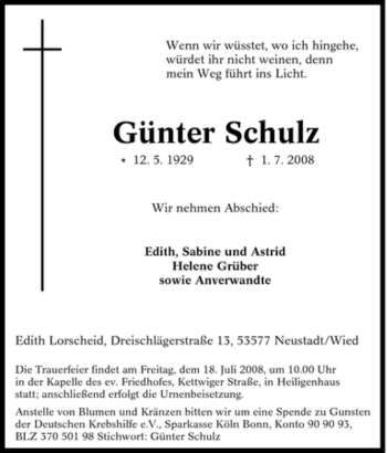 Traueranzeige von Günter Schulz von Tageszeitung