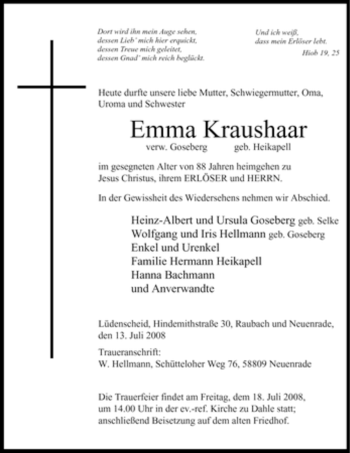 Traueranzeige von Emma Kraushaar von Tageszeitung
