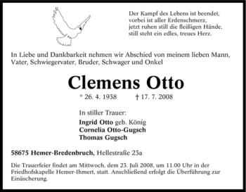Traueranzeige von Clemens Otto von Tageszeitung