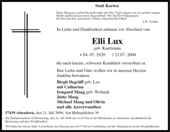 Traueranzeige von Elli Lux von Tageszeitung