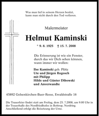 Traueranzeige von Helmut Kaminski von Tageszeitung