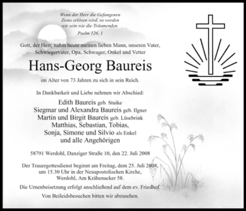 Traueranzeige von Hans-Georg Baureis von Tageszeitung