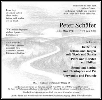 Traueranzeige von Peter Schäfer von Tageszeitung